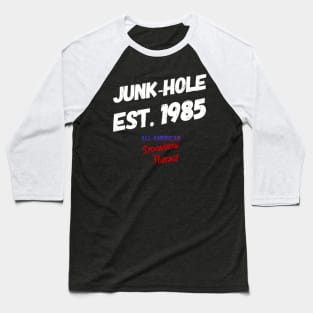 Junk-Hole 1985 All-American Spookshow Podcast Baseball T-Shirt